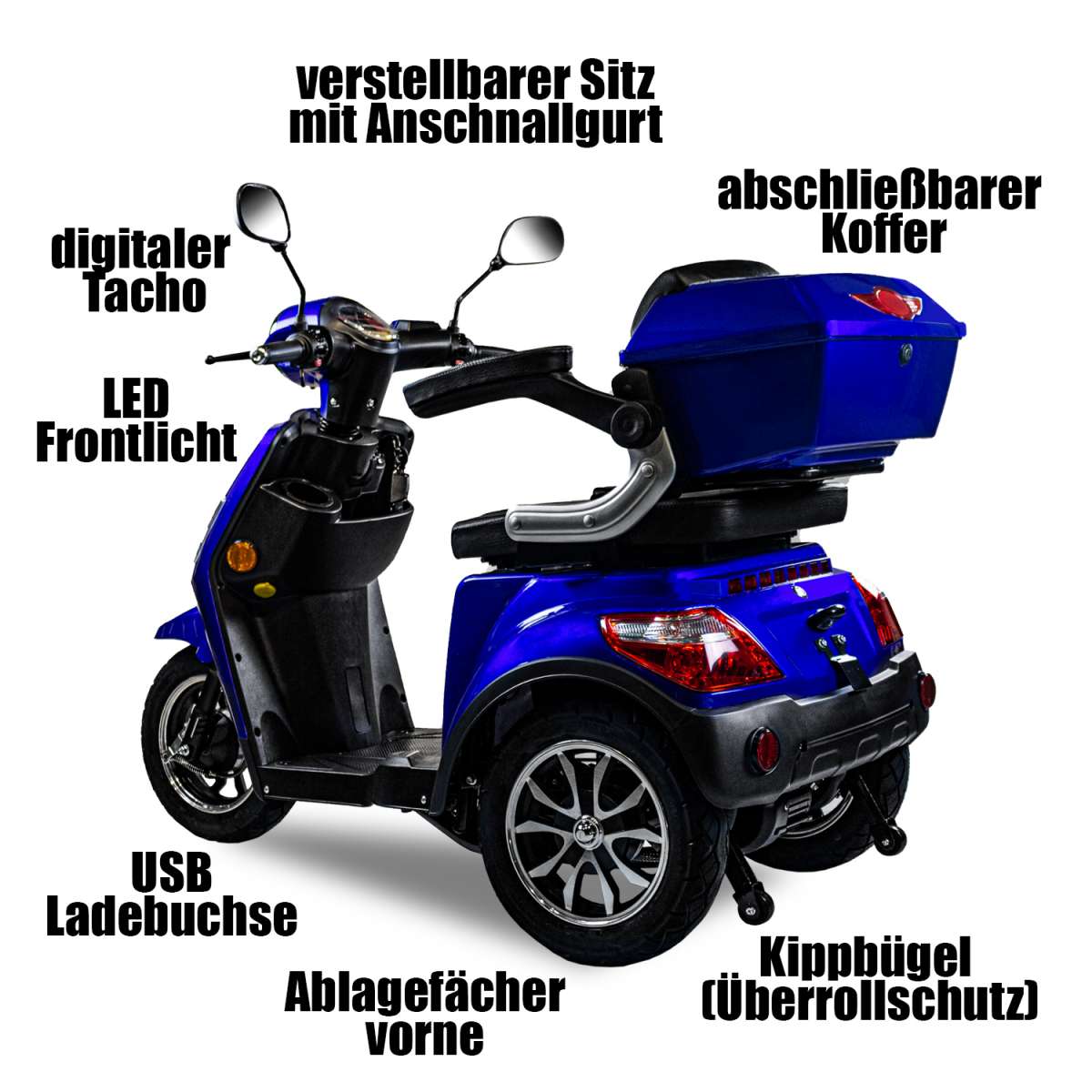 Elektroroller Scoody E3 Trike Y3 25 km/h blau