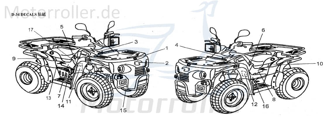 AEON Aufkleber Frontverkleidung rechts Sticker 180ccm 4Takt Motorroller.de Dekor Dekor-Aufkleber Klebeetikett 125ccm-4Takt Quad ATV Cobra 180 Utility