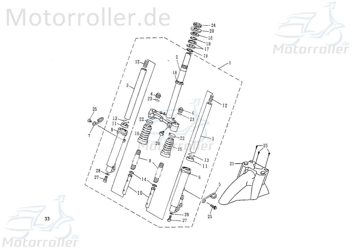 SMC Extra 50 B Gabelbrücke Roller 50ccm 2Takt 42100-PAF-0001 Motorroller.de Telegabel Gabel-Brücke Vorderrad-Gabel Joch Vorderradgabel Lenkgabel ECM