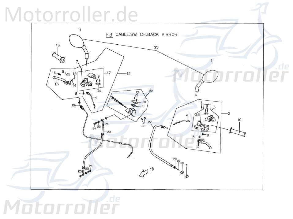 PGO Lichtschalter Rechts T-Rex 50 Knopf Roller 50ccm 2Takt Motorroller.de Ausschalter Einschalter Scheinwerferschalter Licht-Schalter 110ccm-2Takt