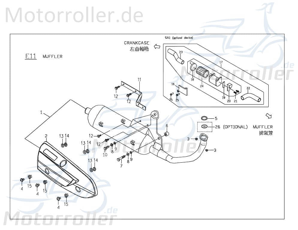 PGO G-Max 50 Auspuff komplett offen ohne Katalysator P2281000000H 2 Takt 50ccm Motorroller Scooter