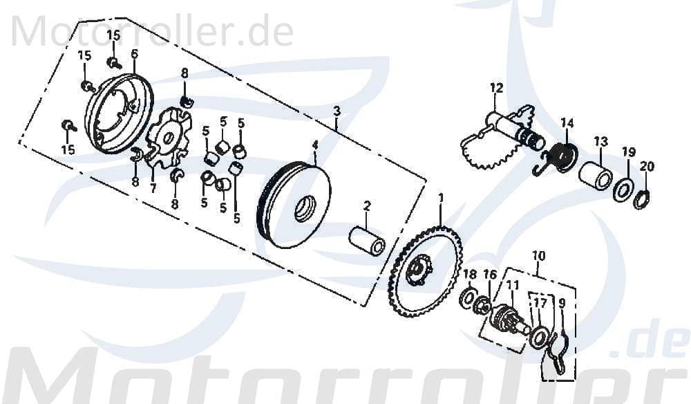 Daelim Message 50 Variomatik 50ccm 2Takt DAE-2211A-SE5-RB00 Motorroller.de Variator GZ GAE6 Getriebe Automatikgetriebe CVT-Getriebe Stufenlos-Getriebe