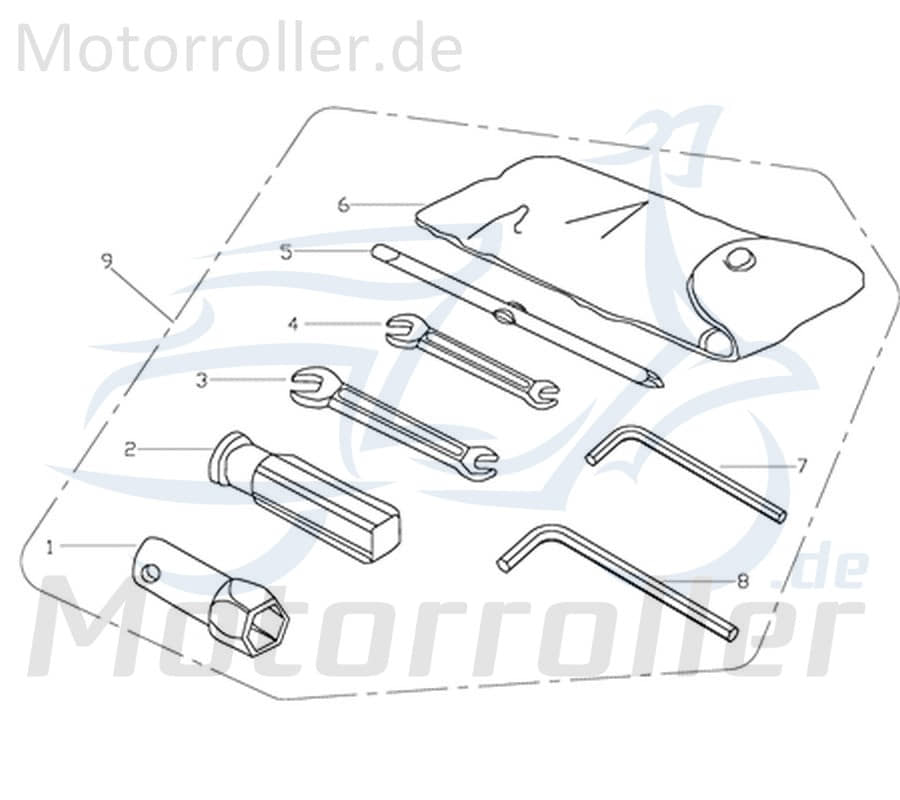 Kreidler Supermoto 125 WK1SM Bordwerkzeug 125ccm 4Takt 730932 Motorroller.de Werkzeugset Werkzeugtasche Werkzeugbox Pannenwerkzeug Motorrad