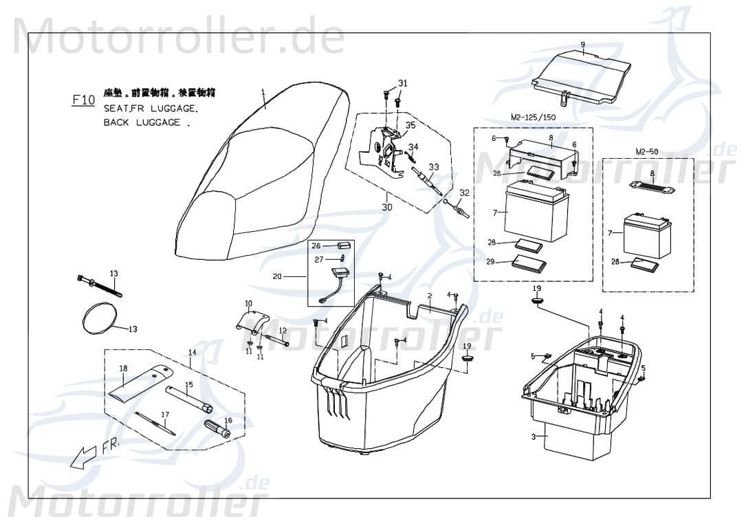 PGO Innenverkleidung G-Max 50 Naked Innen-Verkleidung Roller M26810100001 Motorroller.de Innenabdeckung Innen-Auskleidung G-Max 50 25 km/h Mokick