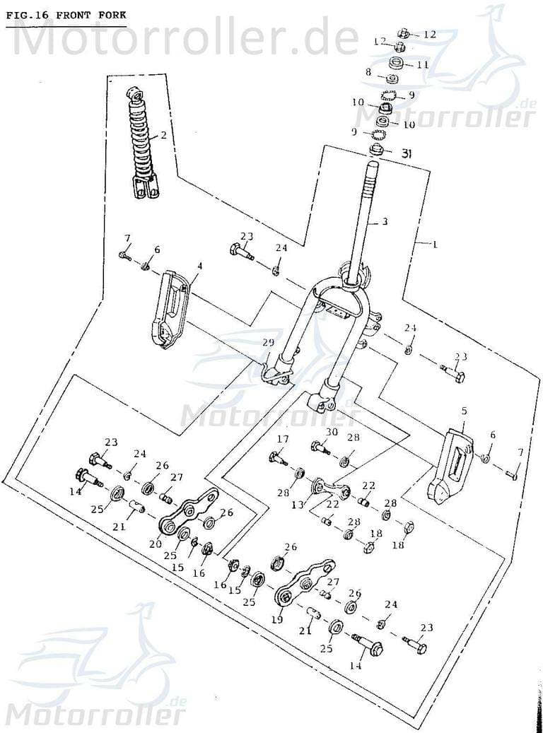 Adly AT 50 PT Federbein Dämpfer 50ccm 2Takt 51400-101-000 Motorroller.de Feder-Bein Gabel-Bein Stoß-Dämpfer Scooter Ersatzteil Service Inpektion