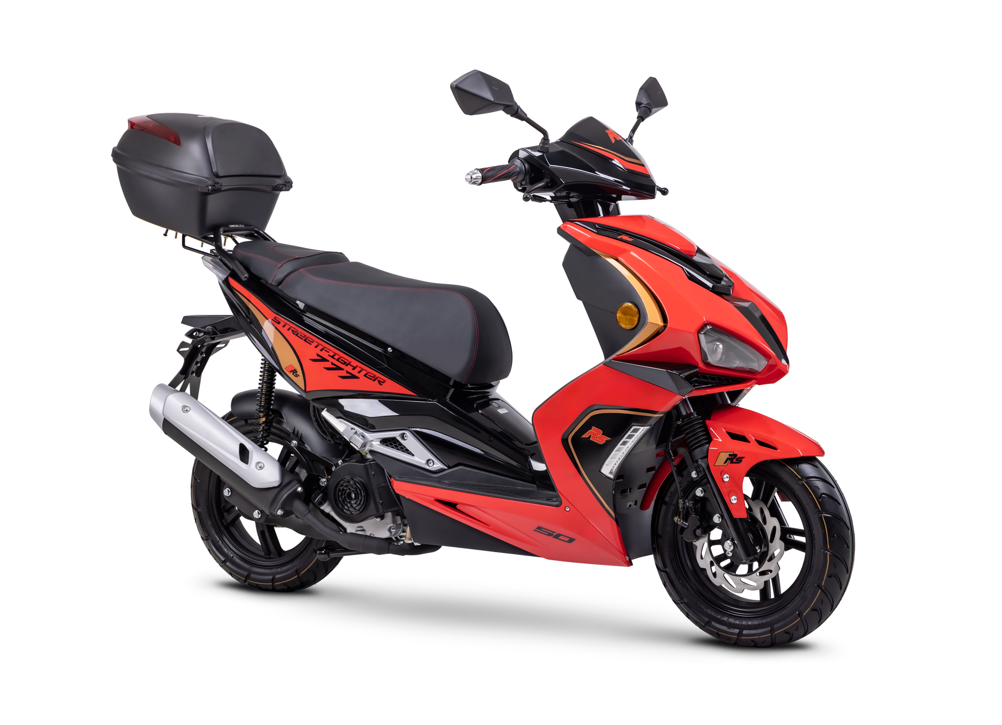 Motorroller Fighter R 777 Sport rot-schwarz 45 km/h Euro 5 mit Topcase Scooter Mokick Roller