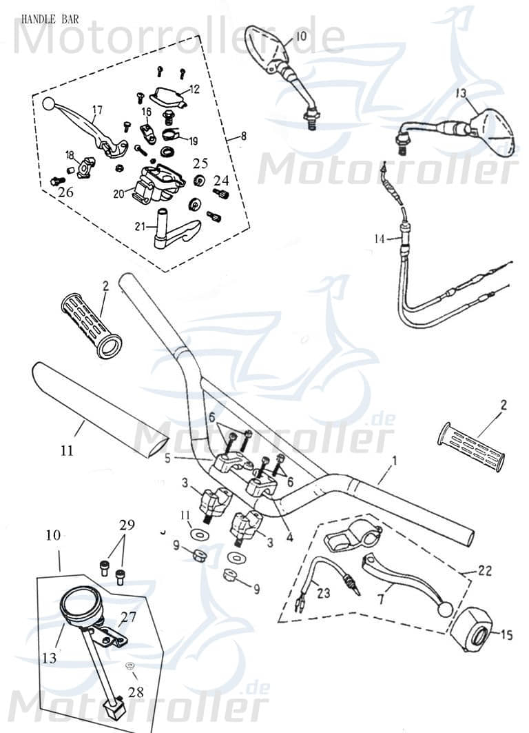 Adly ATV100 Bremshebelarmatur 100ccm 2Takt 53170-145-000 Motorroller.de Bremseinheit links komplett Quad UTV Ersatzteil Service Inpektion Direktimport