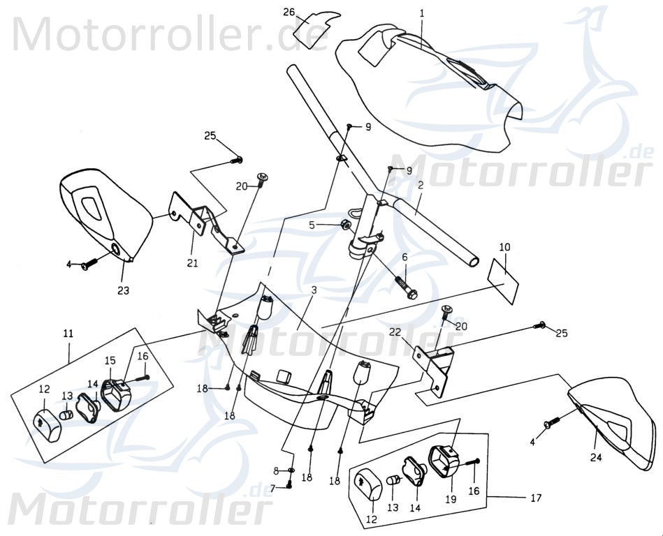 PGO Handschutz rechts hellrot PMX 110 Griffschale Handschale P254C0101E0 Motorroller.de PMX 50 Mokick Ersatzteil Service Inpektion Direktimport
