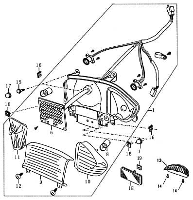 Rücklicht LED klare Blinker für Modelle mit Metalltank 160225 Motorroller.de Rückstrahler Rück-Leuchte Rückleuchteneinheit Rückleuchten-Einheit 139QMB