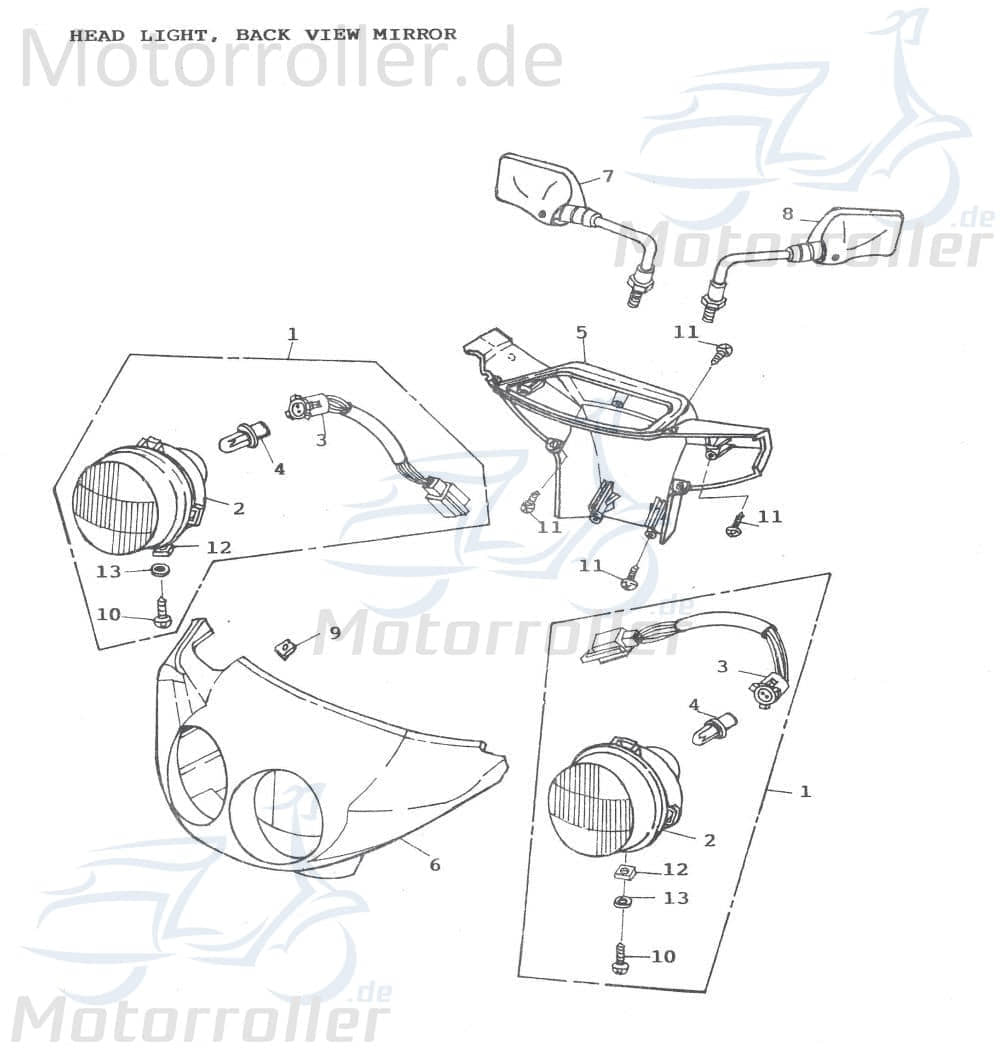 Scheinwerferverkleidung dunkelgrün Roller 64211-107-000-DGR Motorroller.de Scheinwerfer-Verkleidung Lenker-Verkleidung Scheinwerferabdeckung Mokick