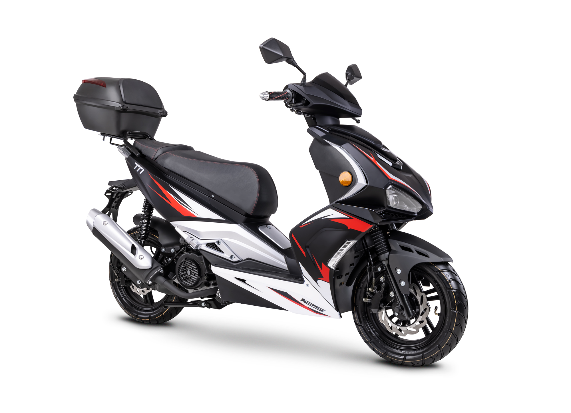 Motorroller Fighter 125 R 777 Sport schwarz-silber 85 km/h Euro 5+ mit Topcase Scooter Mokick Roller
