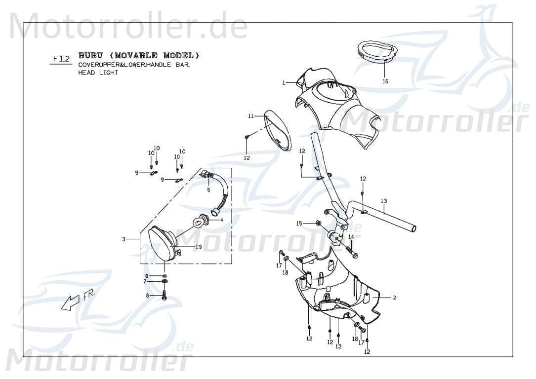 PGO Tachometerseitenverkleidung Ligero RS 125 Roller P5613020000 Motorroller.de Lenkerverkleidung Tachometerverkleidung Ligero RS 50 Mokick Ersatzteil