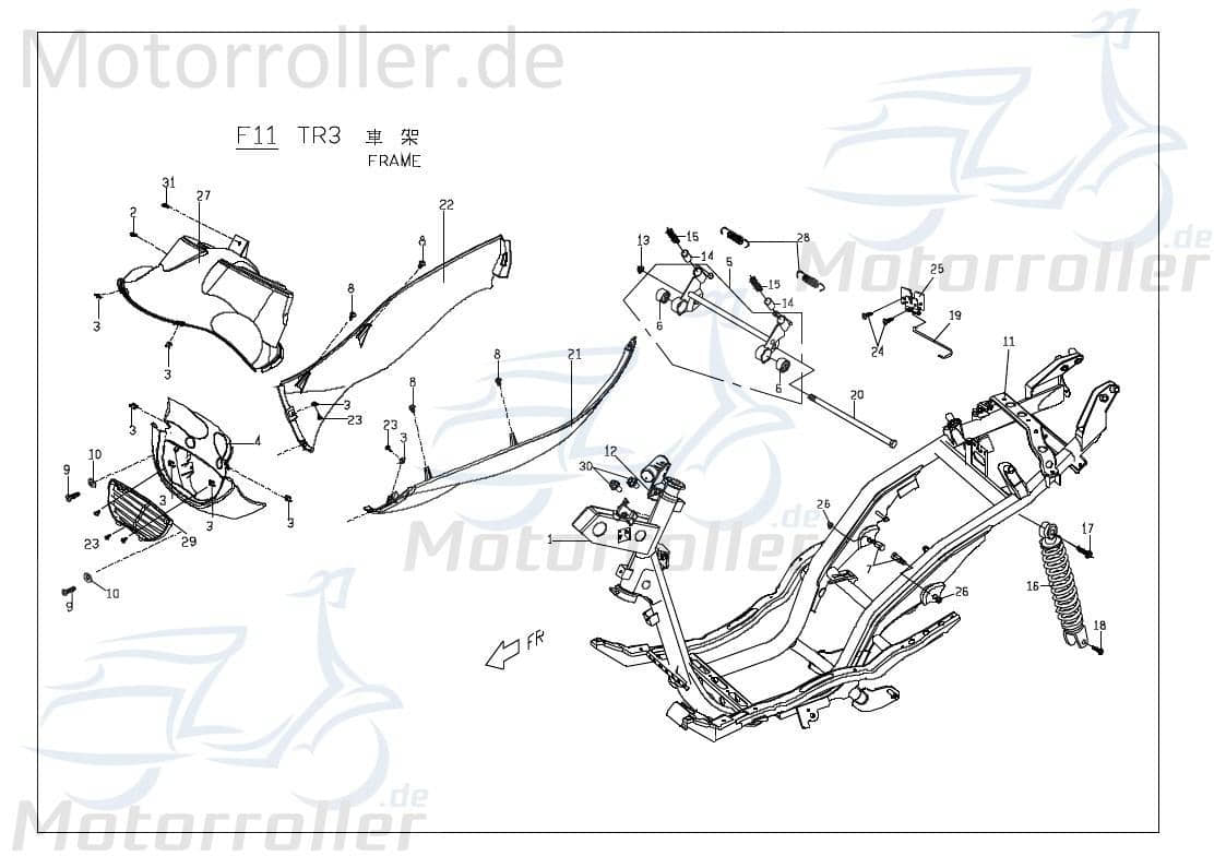 PGO TR3 Seitenverkleidung links unten dunkel schwarz C1626002650 Motorroller.de Seitendeckel Seitenabdeckung Seitenleiste Seiten-Verkleidung