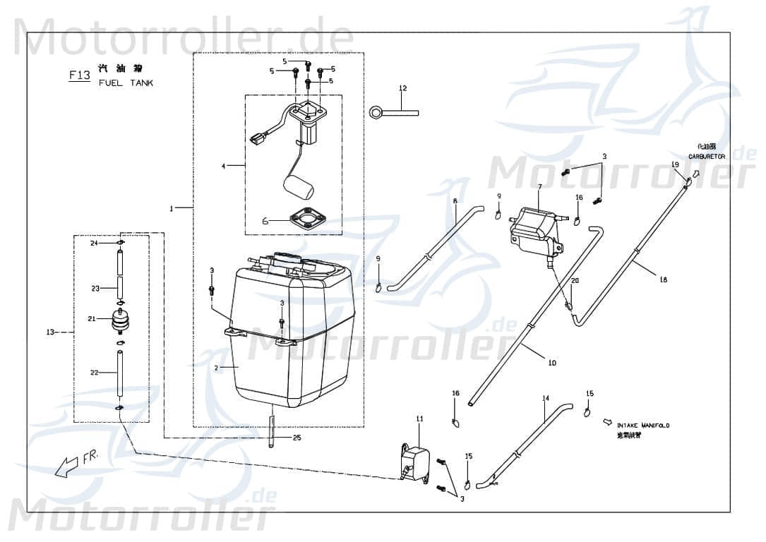 PGO Benzintank EEC SYSTEM G-Max 125 Kraftstofftank Roller M2521500000 Motorroller.de Benzin-Tank Kraftstoff-Tank Benzin-Behälter Benzinbehälter Mokick