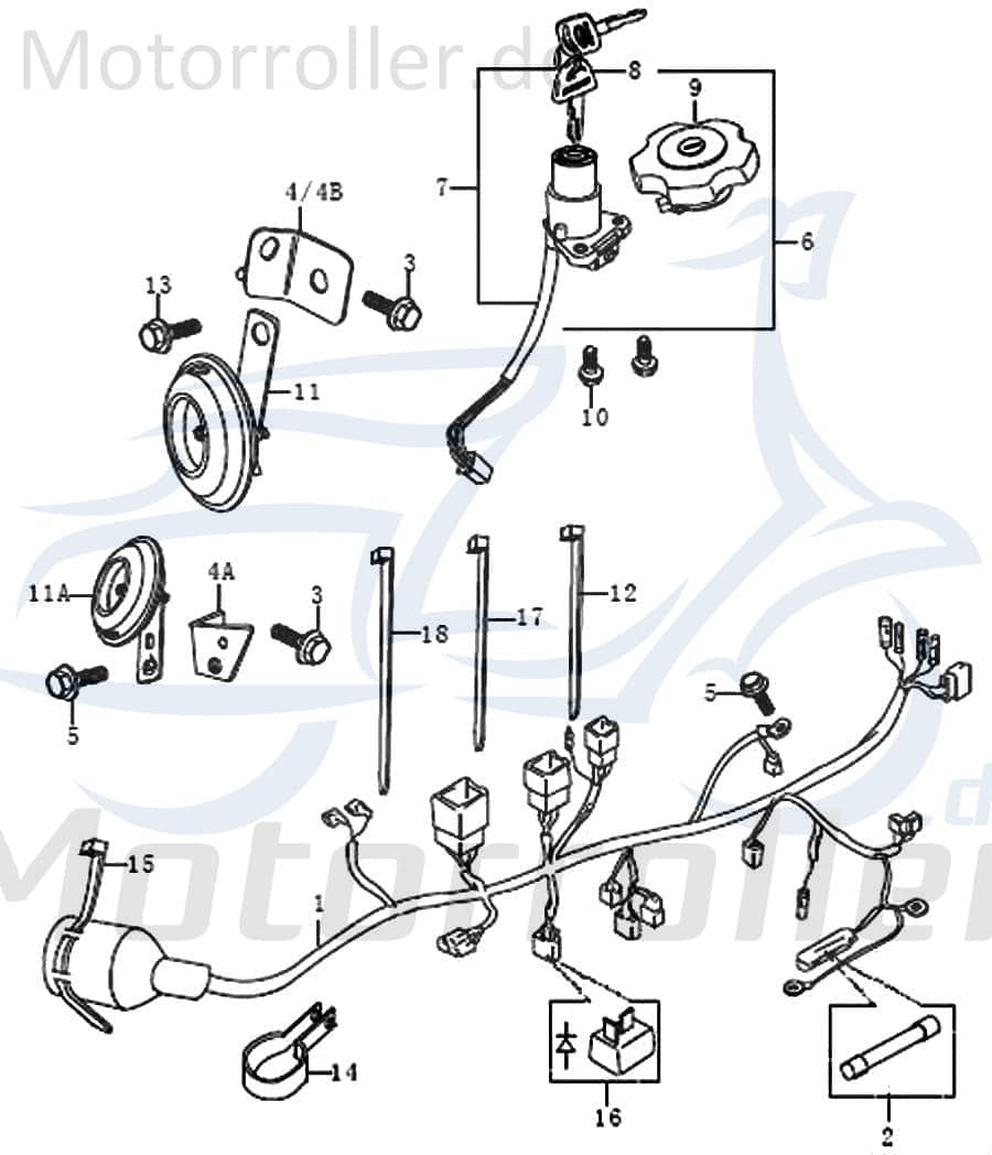 Lenkradschloss Hauptschalter mit Schlüssel Rex 125ccm 4Takt Motorroller.de Lenkschloss Lenkerschloss Lenkverriegelung 125ccm-4Takt Motorrad Moped