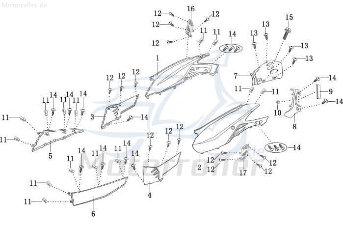 Kreidler Galactica 50 125 DD Heckverkleidung mitte rot 702756 Motorroller.de Heckabdeckung Verkleidung Deckel Cover Heckspoiler