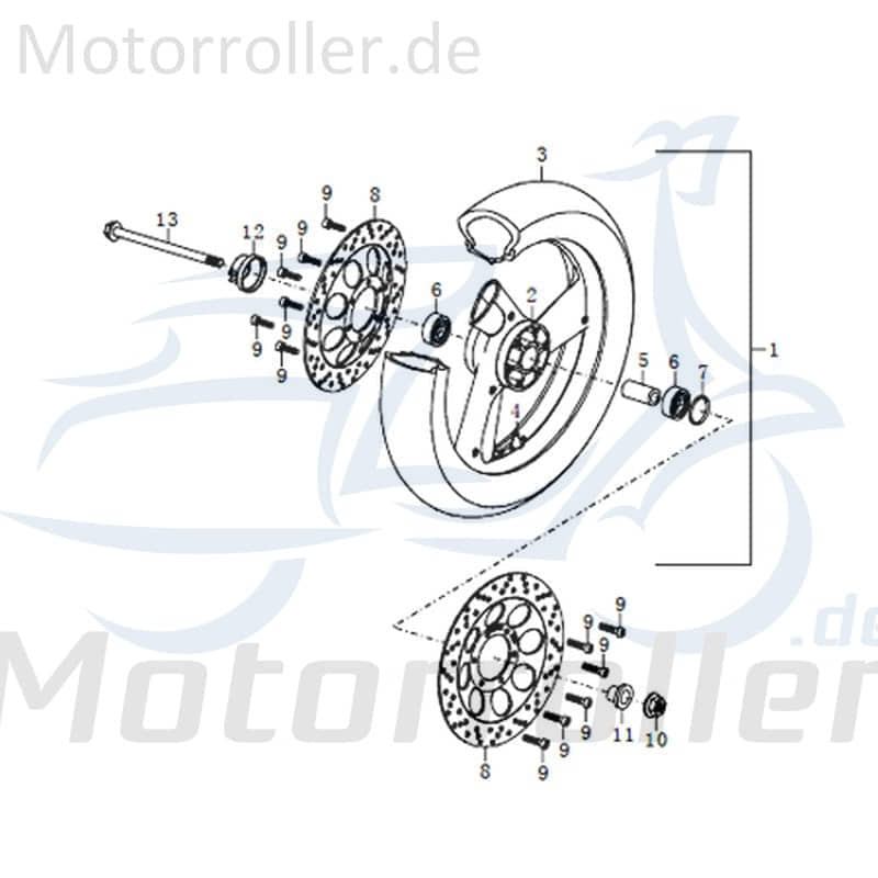 Kreidler STREET 125 DD Vorderrad 125ccm 4Takt FIG.C27-1 Motorroller.de Vorderradfelge Vorderfelge Vorderrad-Felge vorne Vorder-Felge Vorder-Rad
