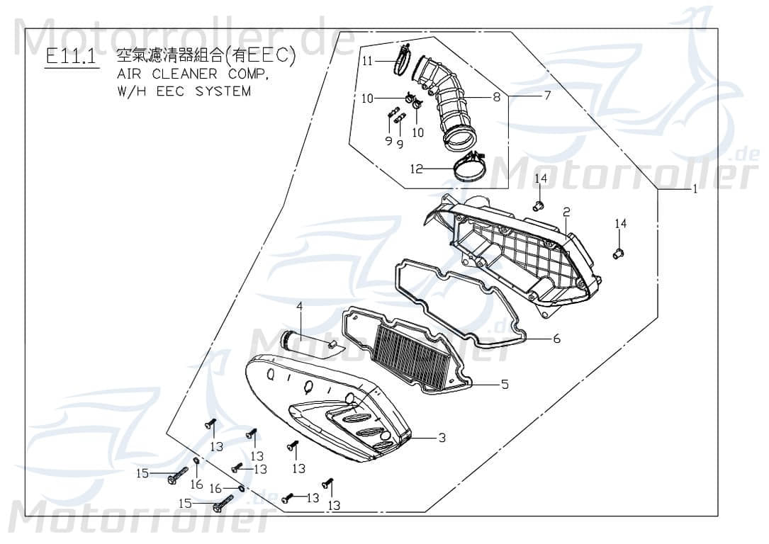 PGO G-Max 125 Ansaugrohr Roller 125ccm 4Takt M22620500001 Motorroller.de Luftfilter Saugleitung Luftzufuhr Luftansaugrohr Ansaugleitung Ansaug-Rohr