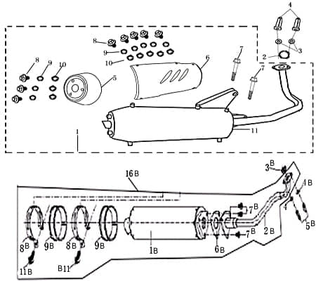 Auspuff komplett ohne SLS 139QMA 139QMB 4T 1100401-2