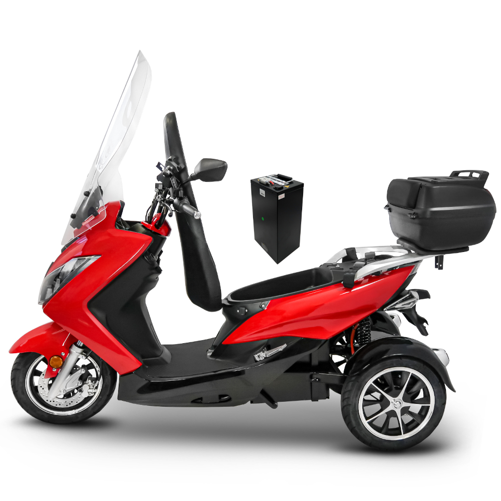 Elektroroller Scoody MX3-25 25 km/h Dreirad Trike E-Roller E-Scooter 1500 Watt mit 2 Akkuboxen, Topcase und Straßenzulassung