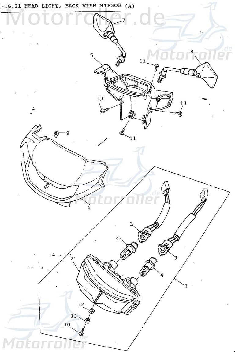Scheinwerferverkleidung gelb Roller 64211-110-000-G Motorroller.de Scheinwerfer-Verkleidung Lenker-Verkleidung Scheinwerferabdeckung Mokick Ersatzteil