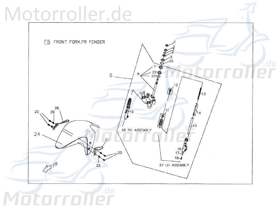 PGO TR3 50 Stoßdämpfer vorn rechts C144C221000 Motorroller.de Federbein Frontstoßdämpfer Gabelbein Vorderstoßdämpfer T-Rex G-Max