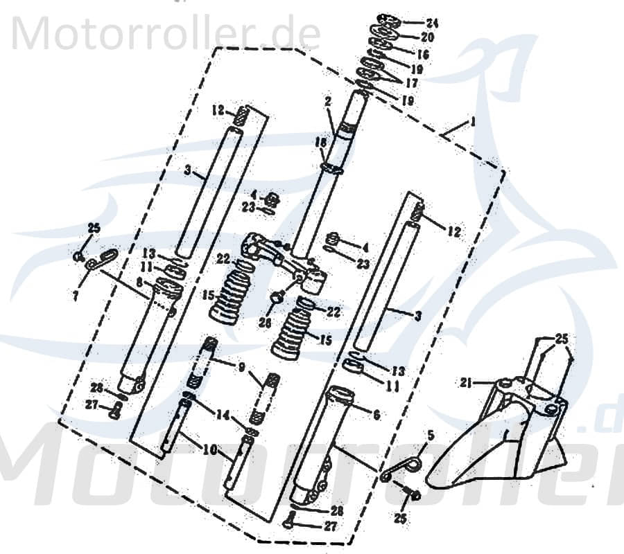 Kreidler Flory RC50 C-D Gabelbrücke 50ccm 2Takt 42101-PDF-00 Motorroller.de mit Gabeljoch Telegabel Gabel-Brücke Vorderrad-Gabel Vorderradgabel Moped