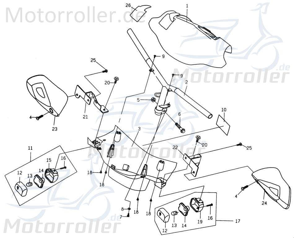 PGO Handschutz links Yorg-Gelb PMX 110 Griffschale Roller P2543010220 Motorroller.de Handschale PMX 50 Mokick Ersatzteil Service Inpektion