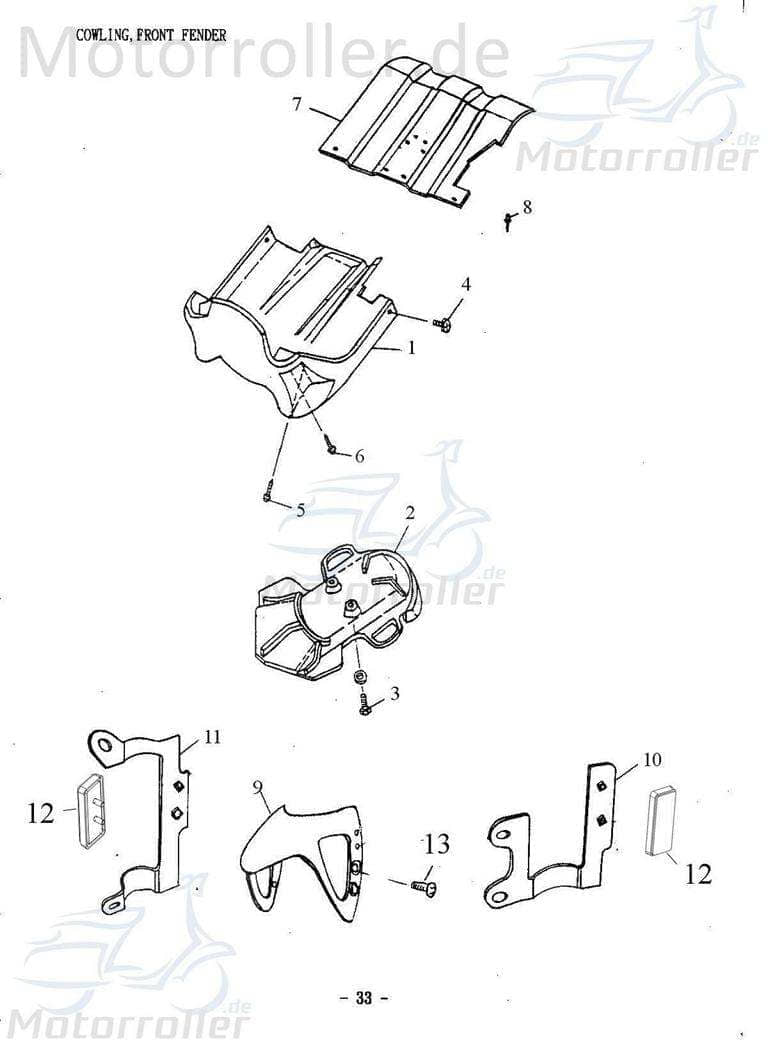 Adly Kotflügel vorn schwarz Thunder Bike TB 125 125ccm 4Takt Motorroller.de Spritzschutz Schutzblech Schutz-Blech Radabdeckung Innenkotflügel Radlauf