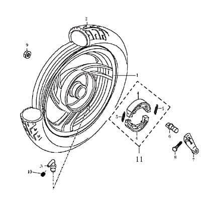 Hinterrad komplett 2.15x10/3.50x10 Alufelge Motorroller Rex 86473