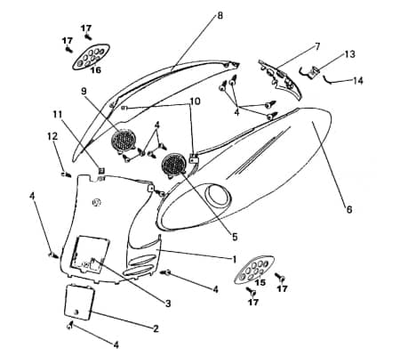 Rex Speedy 125 QM125T-10A Heckverkleidung 125ccm 4Takt FIG 30-1-2 Motorroller.de Seitenteil Seitenverkleidung Seitenabdeckung Heckabdeckung links