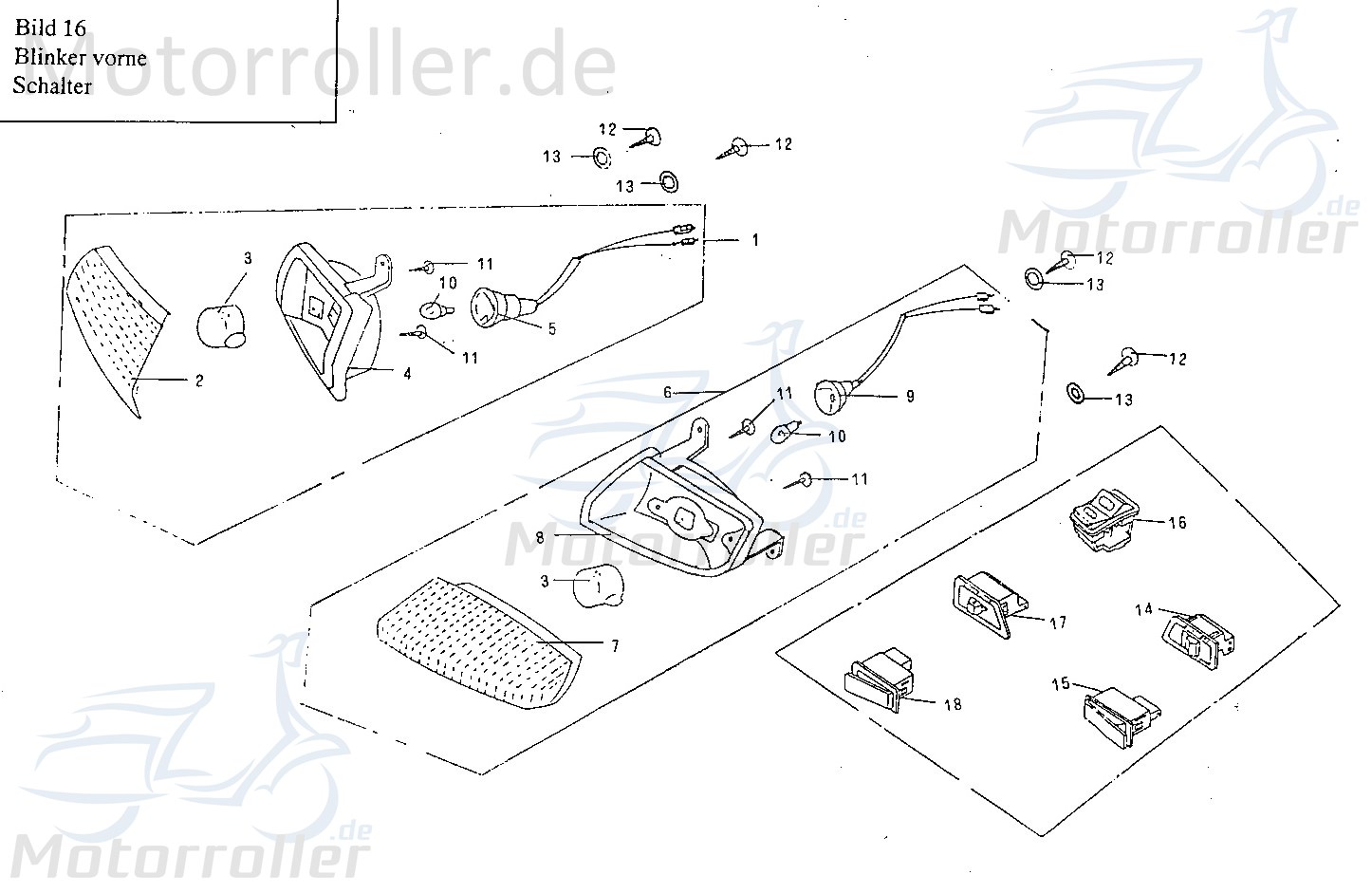 Lichtschalter Hupe Jonway RS 1100 Knopf Ausschalter 0416N018 Motorroller.de Einschalter Scheinwerferschalter Licht-Schalter 139QMB Scooter Torino 125