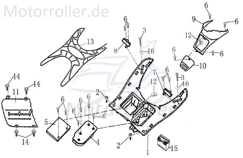 Rex RS1100 Fußbrettverkleidung unten 125ccm 4Takt 701448 Motorroller.de Fußtrittverkleidung 125ccm-4Takt Scooter Torino 125 Ersatzteil Service