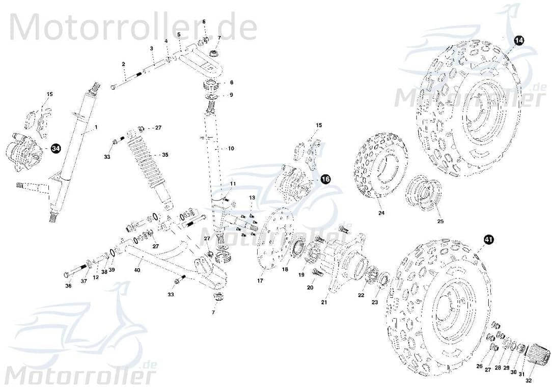 Radnabe vorne Vorderradnabe Tongjian Strassenbuggy 150 8.010.055 Motorroller.de Eppella ECM TBM Twister Hammerhead Wangye Kasea Buggy