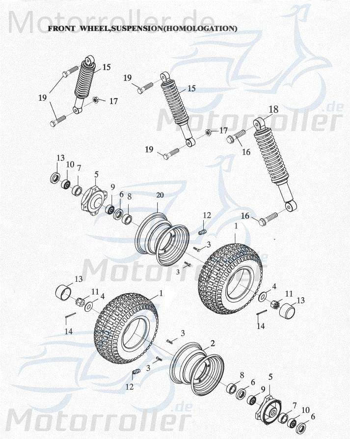 KENDA Quadreifen AT 165/65-7 TUBELESS 16x8x7 Adly 50ccm 2Takt Motorroller.de ATV-Reifen Offroadreifen BuggyReifen Geländebereifung UTV-Reifen ATV 50 V