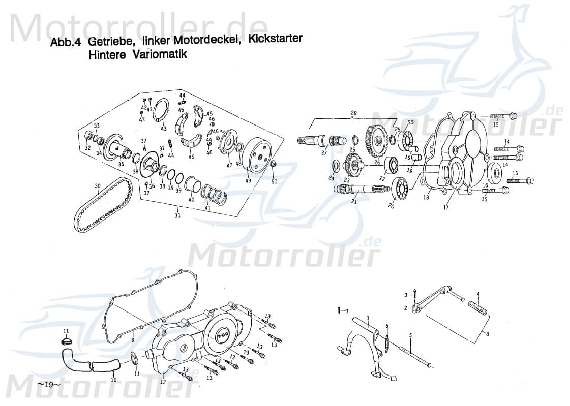 PGO Feder Hauptständer Star 50 Schraube Halter 50ccm 2Takt Motorroller.de Befestigung Sechskantschraube Halterung Flachkopfschraube Sechskant-Schraube