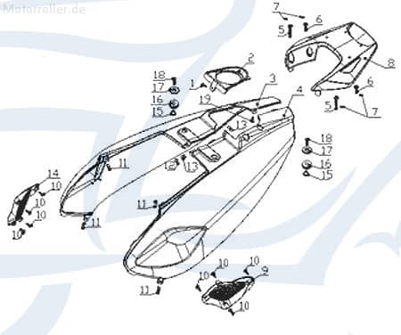 CPI Aragon 50 Club Seitenverkleidung 50ccm 2Takt Q0H-63510-00-U1 Motorroller.de Seitendeckel Seitenabdeckung Seitenleiste Seiten-Verkleidung Scooter
