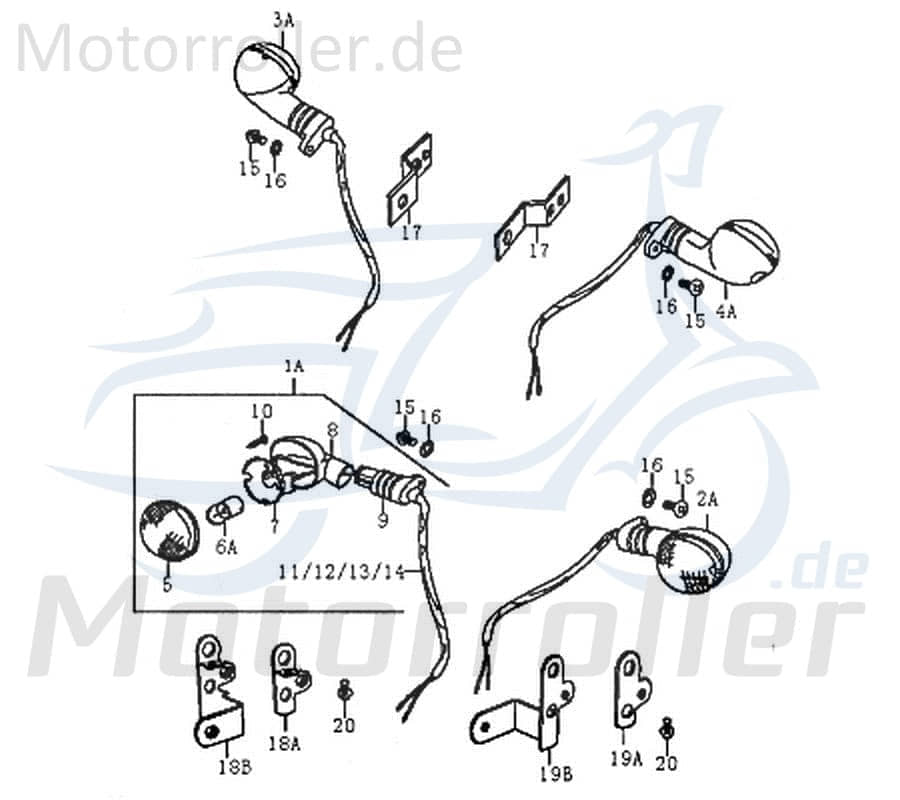 Blinker rechts vorn Rex Supermoto 125 DD 125ccm 4Takt Motorroller.de Signalleuchte Blinklicht Blinkleuchte Fahrtrichtungsanzeiger Blinkleuchten Winker