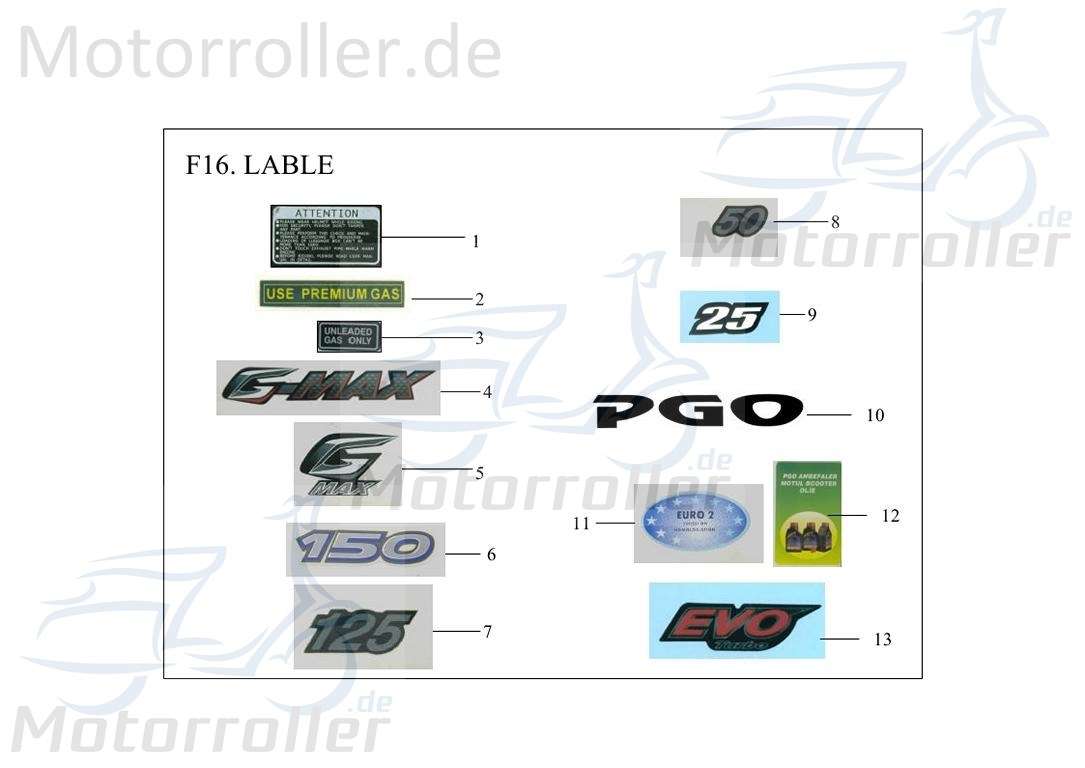 PGO G-Max 50 Aufkleber "25" Sticker Dekor Mofa P1601740000 Motorroller.de Dekor-Aufkleber Klebeetikett Big-Max 50