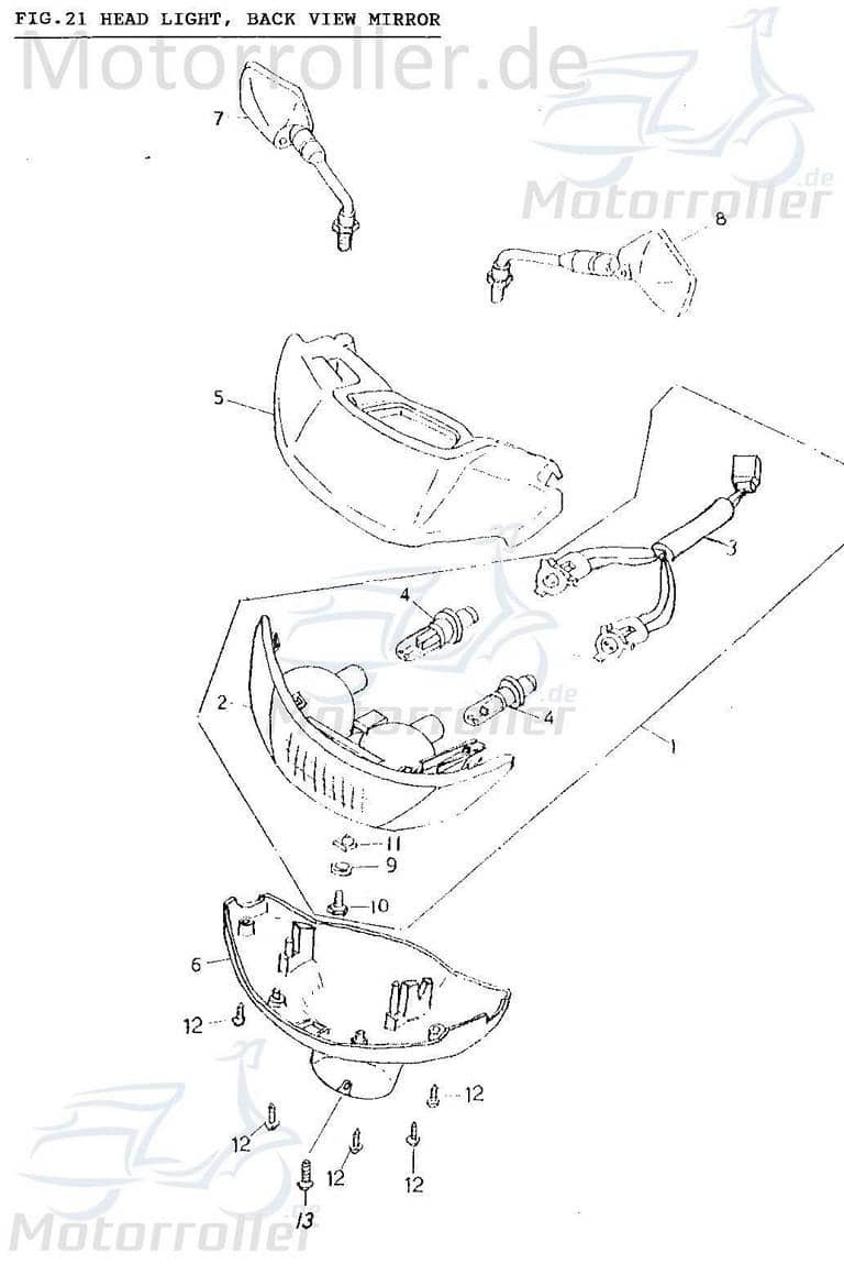 Adly AT 50 PT Scheinwerfer Roller 50ccm 2Takt 33100-111-000 Motorroller.de Frontscheinwerfer Hauptscheinwerfer Front-Scheinwerfer Vorderlicht Scooter
