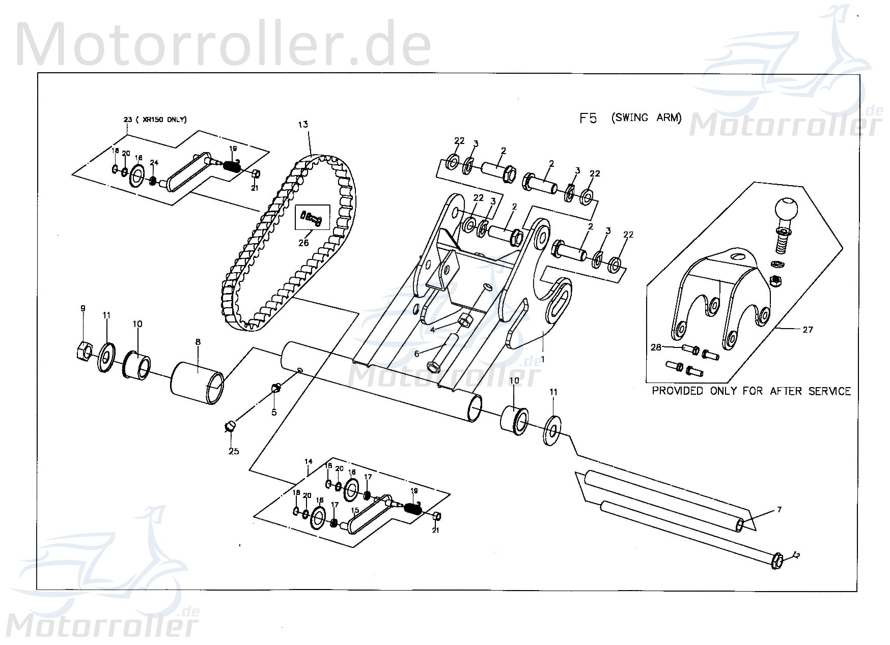 PGO Halterung Leerlaufzahnrad Kettenspanner Antriebskette X2407460000 Motorroller.de unten T-Rex 50 X-RIDER 50 Mokick Ersatzteil Service Inpektion