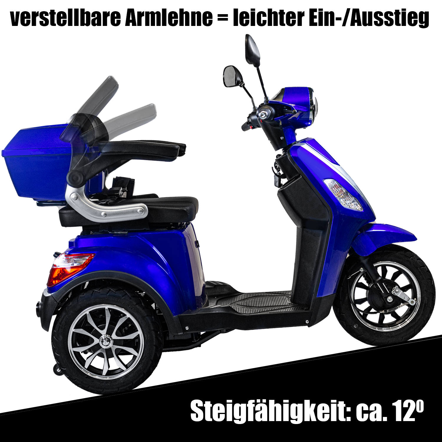 Elektroroller Scoody E3 Trike Y3 schwarz 25 km/h Dreiradroller E-Roller E-Dreirad E-Scooter Seniorenroller Seniorenmobil E-Trike Handycaproller