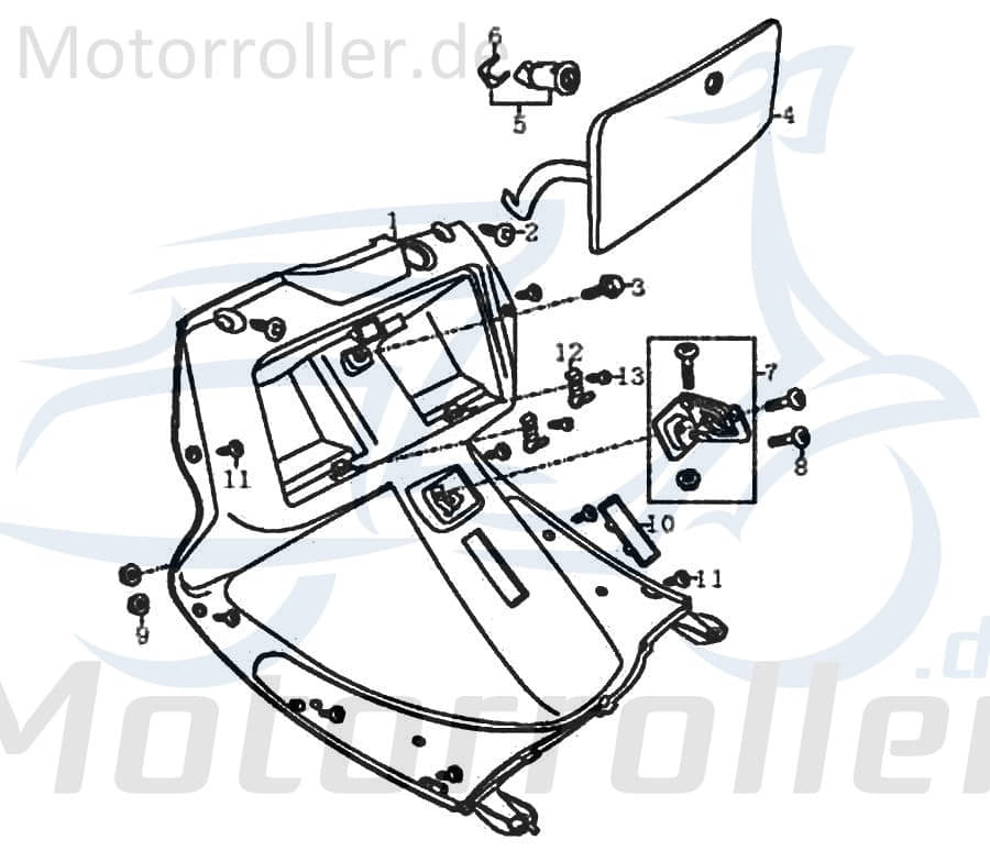Rex RS125 Fußraumverkleidung Roller 125ccm 4Takt FIG30-1 Motorroller.de Fußraumabdeckung Fußtrittabdeckung 125ccm-4Takt Scooter Ersatzteil Service