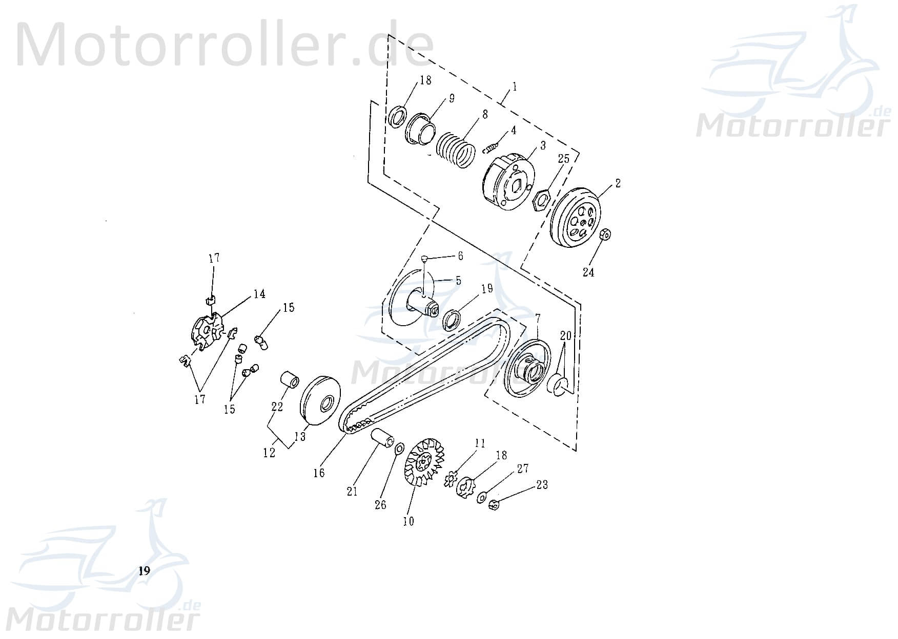 Variomatikscheibe Außendurchmesser 95mm 1E40QMB 50ccm 2Takt Motorroller.de Innendurchmesser 21mm Riemenscheibe Keilriemenscheibe Fliehkraftkupplung