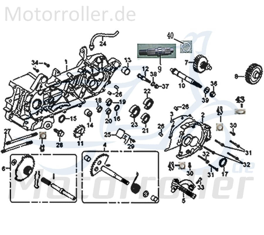 Getriebeeingangswelle Getriebewelle Roller 23411-GY6A-9000 Motorroller.de Getriebeingangswelle 15 Zähne Scooter Ersatzteil Service Inpektion