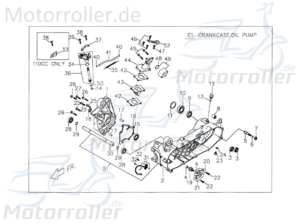 PGO Kurbelgehäuse links rechts T-Rex 110 Roller 110ccm 2Takt Motorroller.de Motorgehäuse Motorblock 110ccm-2Takt Scooter Ersatzteil Service Inpektion