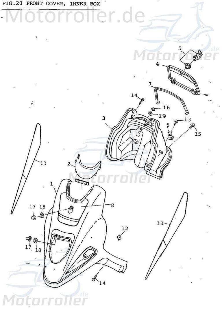 Frontverkleidung gelb Frontschürze Frontmaske 64301-109-000-G Motorroller.de Front-Cover Lenkerverkleidung Front-Schürze Wetterschild Dekorblende