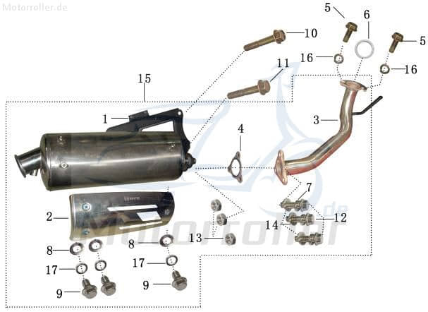 Jonway Galactica 2.0 RC 50 Auspuff 50ccm 2Takt 2100301-13 Motorroller.de Endschalldämpfer Auspuffanlage Endtopf Auspuff-Anlage Auspufftopf 1E40QMB