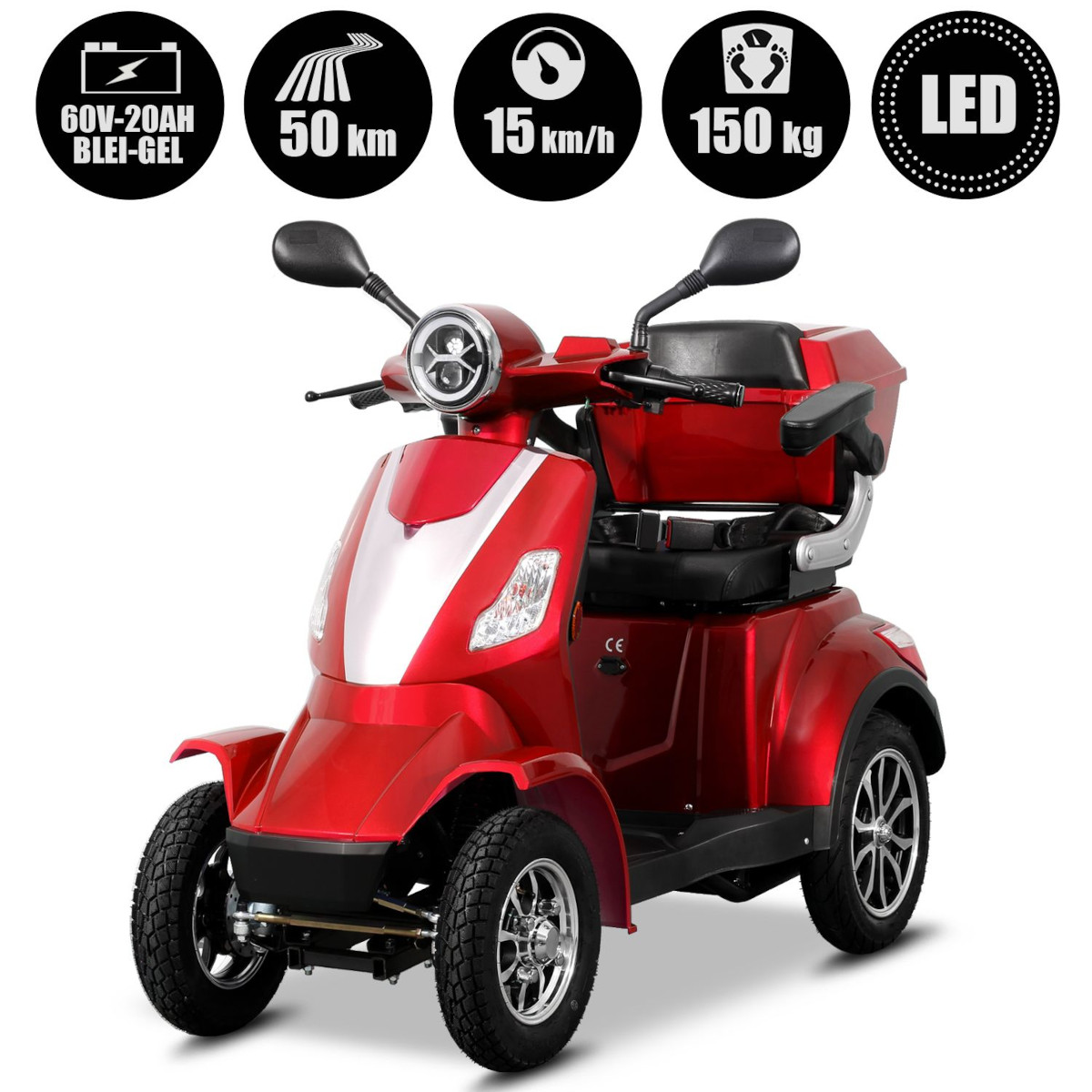E-Quad Scoody E4 Shopper 15 1000 Watt 15 km/h Seniorenmobil Seniorenroller E-Roller E-Scooter Elektroroller Blei-Gel-Akku