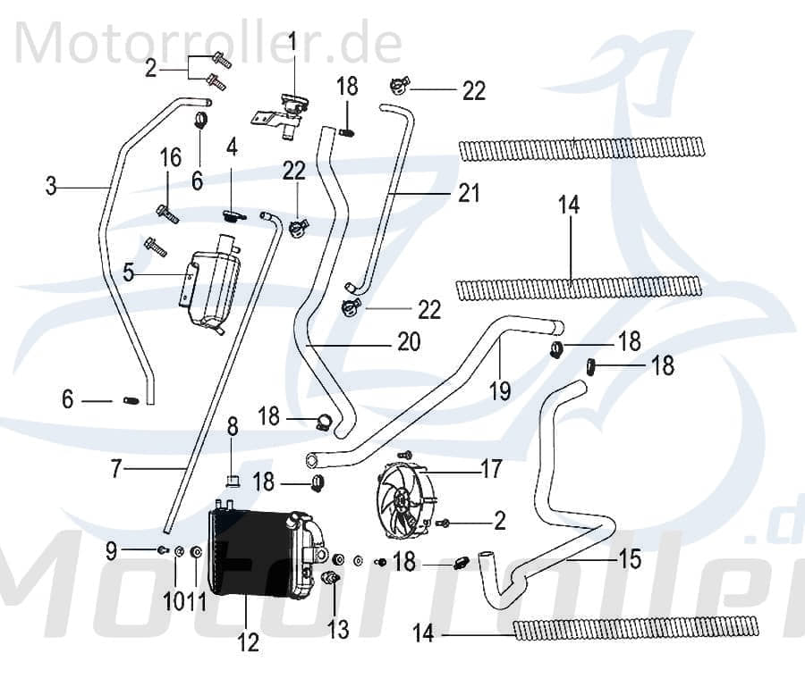 Kreidler INSIGNIO 125 DD Schlauch 125ccm 4Takt 279093000000 Motorroller.de Kühlerausgang Gummischlauch Leitung Zuleitung Plastikschlauch Ableitung